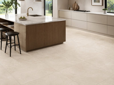 B&Q -  Hartham Beige Matt Porcelain Floor Tiles (15 Pack-5 Box-5.4M2 Coverage)Kitchen60Cmx 60Cm- Elegant Stone-Inspired Finish