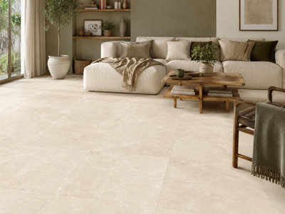 B&Q -  Hartham Beige Matt Porcelain Floor Tiles (60 Pack-20 Box-21.6M2 Coverage)Lounge60Cmx 60Cm- Elegant Stone-Inspired Finish