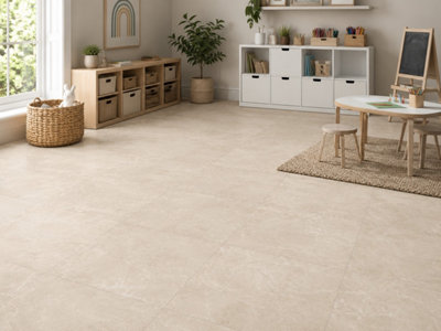 B&Q -  Hartham Beige Matt Porcelain Floor Tiles (3 Pack-1 Box-1.08M2 Coverage)Playroom60Cmx 60Cm- Elegant Stone-Inspired Finish