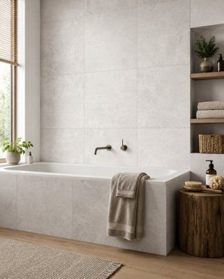 B&Q -  Hartham Chalk Matt Porcelain Wall Tiles (45 Pack-15 Box-16.2M2 Coverage)Bathroom60Cmx 60Cm- Elegant Stone-Inspired Finish