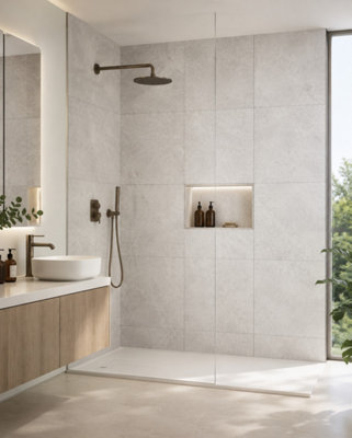 B&Q -  Hartham Chalk Matt Porcelain Wall Tiles (45 Pack-15 Box-16.2M2 Coverage)Shower60Cmx 60Cm- Elegant Stone-Inspired Finish