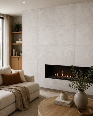 B&Q -  Hartham Chalk Matt Porcelain Wall Tiles (45 Pack-15 Box-16.2M2 Coverage)Lounge60Cmx 60Cm- Elegant Stone-Inspired Finish