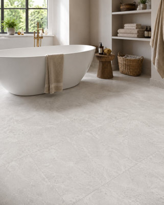 B&Q -  Hartham Chalk Matt Porcelain Floor Tiles (45 Pack-15 Box-16.2M2 Coverage)Bathroom60Cmx 60Cm- Elegant Stone-Inspired Finish