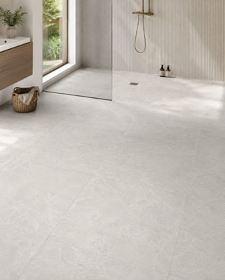 B&Q -  Hartham Chalk Matt Porcelain Floor Tiles (15 Pack-5 Box-5.4M2 Coverage)Shower60Cmx 60Cm- Elegant Stone-Inspired Finish