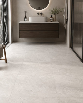 B&Q -  Hartham Chalk Matt Porcelain Floor Tiles (45 Pack-15 Box-16.2M2 Coverage)Sink60Cmx 60Cm- Elegant Stone-Inspired Finish