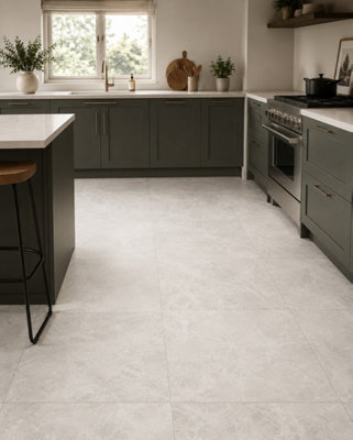 B&Q -  Hartham Chalk Matt Porcelain Floor Tiles (9 Pack-3 Box-3.24M2 Coverage)Kitchen60Cmx 60Cm- Elegant Stone-Inspired Finish