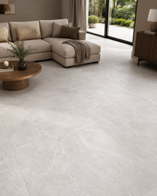 B&Q -  Hartham Chalk Matt Porcelain Floor Tiles (30 Pack-10 Box-10.8M2 Coverage)Lounge60Cmx 60Cm- Elegant Stone-Inspired Finish