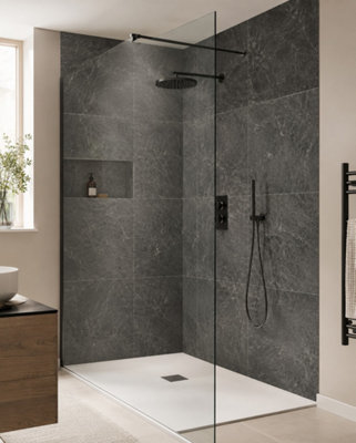 B&Q -  Hartham Charcoal Matt Porcelain Wall Tiles (9 Pack-3 Box-3.24M2 Coverage)Shower60Cmx 60Cm- Elegant Stone-Inspired Finish