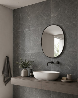 B&Q -  Hartham Charcoal Matt Porcelain Wall Tiles (3 Pack-1 Box-1.08M2 Coverage)Sink60Cmx 60Cm- Elegant Stone-Inspired Finish