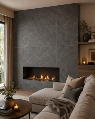 B&Q -  Hartham Charcoal Matt Porcelain Wall Tiles (60 Pack-20 Box-21.6M2 Coverage)Lounge60Cmx 60Cm- Elegant Stone-Inspired Finish