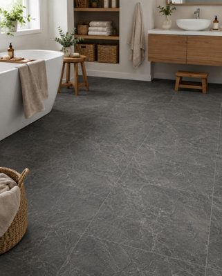 B&Q -  Hartham Charcoal Matt Porcelain Floor Tiles (30 Pack-10 Box-10.8M2 Coverage)Bathroom60Cmx 60Cm-Elegant Stone-Inspired Finish