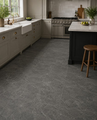 B&Q -  Hartham Charcoal Matt Porcelain Floor Tiles (45 Pack-15 Box-16.2M2 Coverage)Kitchen60Cmx 60Cm- Elegant Stone-Inspired Finish