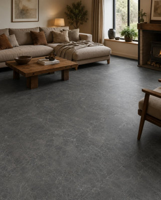 B&Q -  Hartham Charcoal Matt Porcelain Floor Tiles (60 Pack-20 Box-21.6M2 Coverage)Lounge60Cmx 60Cm- Elegant Stone-Inspired Finish