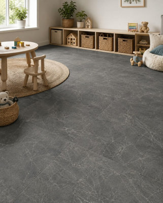 B&Q -  Hartham Charcoal Matt Porcelain Floor Tiles (45 Pack-15 Box-16.2M2 Coverage)Playroom60Cmx 60Cm-Elegant Stone-Inspired Finish