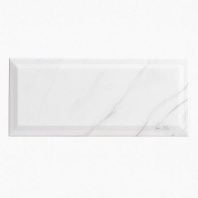 Marlborough Carrara White Gloss Metro Tiles (250 Pack-5 Box-5M2 Coverage)-Premium Ceramic Wall Finish-Inspired By Nyc Subway & Soho Style from B&Q