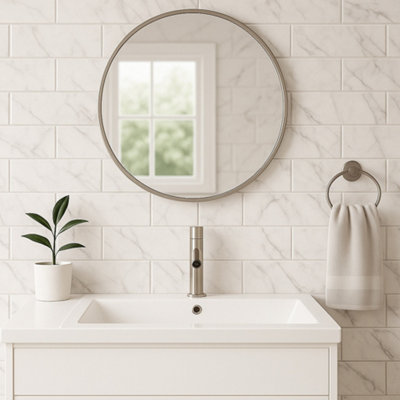 Marlborough Carrara White Gloss Metro Tiles (250 Pack-5 Box-5M2 Coverage)-Sink- Ceramic Wall Finish-Inspired By Nyc Subway & Soho Style from B&Q