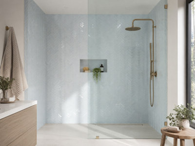 Marlborough Lustera Mint Porcelain Herringbone Mosaic Wall Tiles (100Pack- 5 Box-7.95M2 Coverage) - Shower - 24.8Cmx32Cm- Refined Glass Design