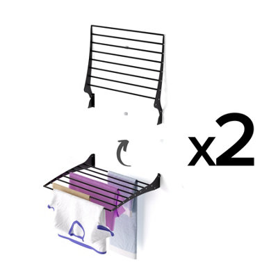 2X Foxydry Fold 62 Cm BlackWall-Mounted Clothes DryerSpace-Saving Laundry Rack