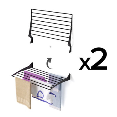 2X Foxydry Fold 82 Cm BlackWall-Mounted Clothes AirerFolding Drying System