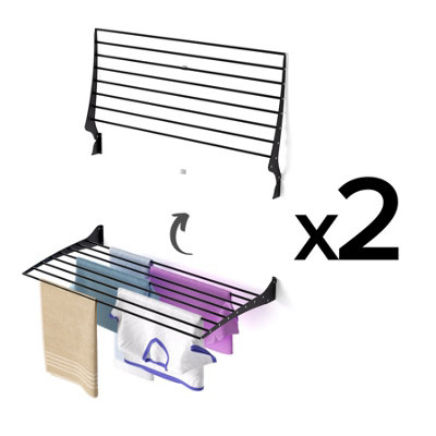 2X Foxydry Fold 102 Cm BlackWall-Mounted Laundry AirerSpace-Saving Drying Rack