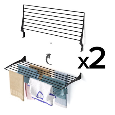 2X Foxydry Fold 116 Cm BlackWall-Mounted Clothes DryerCompact Drying Solution