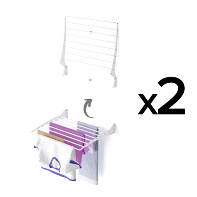 B&Q - 2X  Fold 60Steel And Aluminium Folding Up Wall-Mounted Clotheshorse60X9X50 Cm White2 Pieces