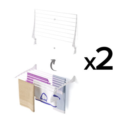 B&Q - 2X  Fold 80Steel And Aluminium Folding Up Wall Mounted Clothes Rack80X9X50 Cm White 2 Pieces