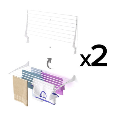 B&Q - 2X  Fold 100X2Steel And Aluminium Folding Up Wall-Mounted Clotheshorse100X9X50 Cm White2 Pieces