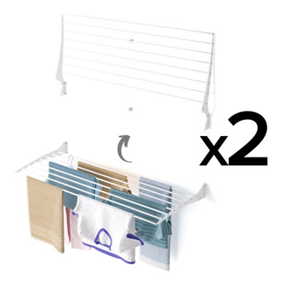2X Foxydry Fold 116X2Steel And Aluminium Folding Up Wall Mounted Clothes Rack116X9X50 Cm White 2 Pieces