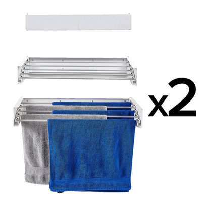 2X Foxydry Hide 71 Cm WhiteCompact Wall-Mounted Laundry Drying System For Small Spaces