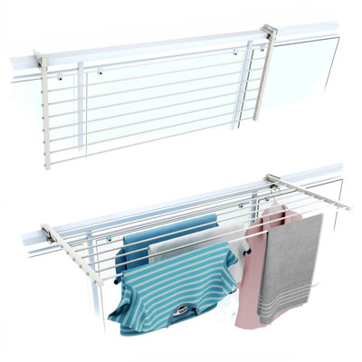 Foxydry Duo 118 Cm WhiteRailing-Mounted Drying FrameSpace-Saving Balcony Clothesline