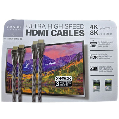 Sanus 8K Ultra High Speed Hdmi Cable 3 Metre Ss21Hdmi32 Professional Hdmi Pack Of 2