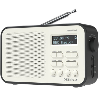 Azatom Desire X Dab / Dab+ Radio Mains & BatteryBluetoothAlarmsFast Presets (Black) from B&Q