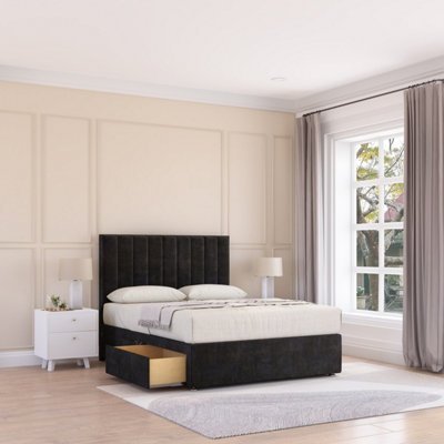 Sloomy Kansas Black Plush 6Ft Memory Foam Bed Set With 2 DrawersMattress & Headboard- Super King from B&Q