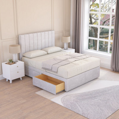 Sloomy Kansas Silver Plush 6Ft Memory Foam Bed Set With 2 DrawersMattress & Headboard- Super King from B&Q