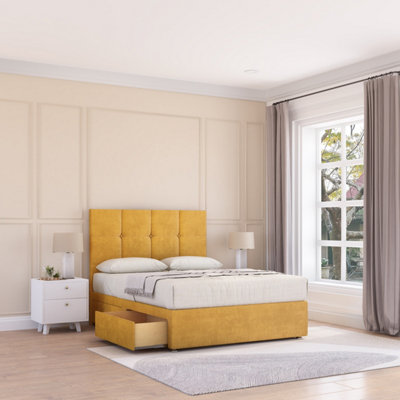 Sloomy Jasmine Mustard Plush 5Ft Memory Foam Bed Set With 2 DrawersMattress & Headboard- King from B&Q