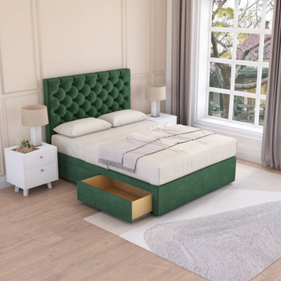 Sloomy Manhattan Emerald Plush 4Ft6 Memory Foam Bed Set With 2 DrawersMattress & Headboard- Double from B&Q