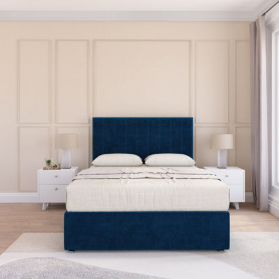 Sloomy Kansas Navy Plush 6Ft Memory Foam Bed Set With No DrawersMattress & Headboard- Super King from B&Q