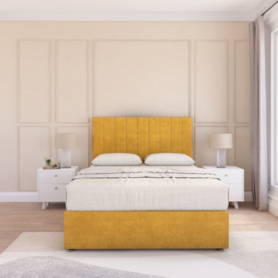 Sloomy Kansas Mustard Plush 6Ft Memory Foam Bed Set With No DrawersMattress & Headboard- Super King from B&Q