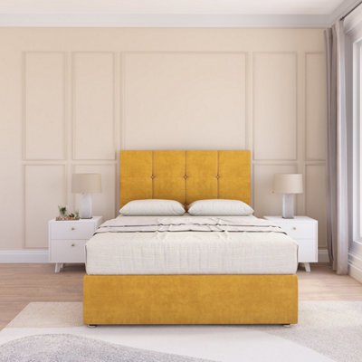 Sloomy Jasmine Mustard Plush 2Ft6 Memory Foam Bed Set With No DrawersMattress & Headboard- Small Single from B&Q