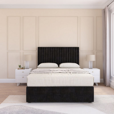 Sloomy Manhattan Black Plush 3Ft Memory Foam Bed Set With No DrawersMattress & Headboard- Single from B&Q