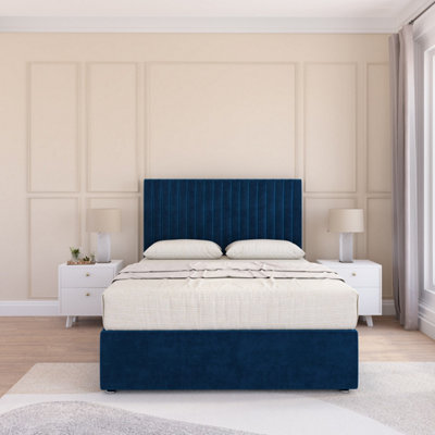 Sloomy Manhattan Navy Plush 4Ft6 Memory Foam Bed Set With No DrawersMattress & Headboard- Double from B&Q