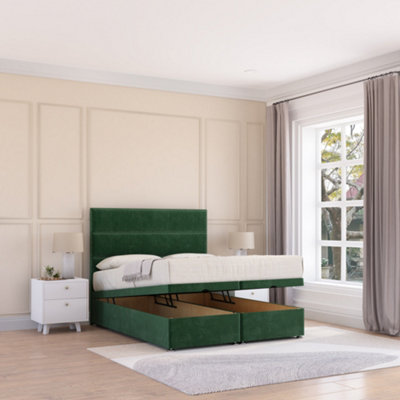 Sloomy Texas End Lift Ottoman Bed 4Ft6 With Sprung Memory MattressEmerald Plush & Headboard- Double from B&Q