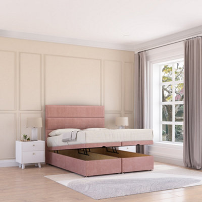 Sloomy Texas End Lift Ottoman Bed 5Ft With Sprung Memory MattressPink Plush & Headboard- King from B&Q