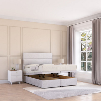 Sloomy Texas End Lift Ottoman Bed 5Ft With Sprung Memory MattressSilver Plush & Headboard- King from B&Q