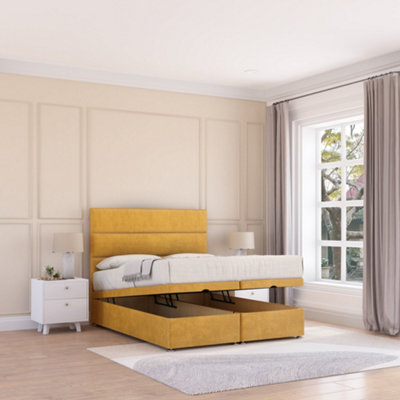 Sloomy Texas End Lift Ottoman Bed 4Ft With Sprung Memory MattressMustard Plush & Headboard- Small Double from B&Q