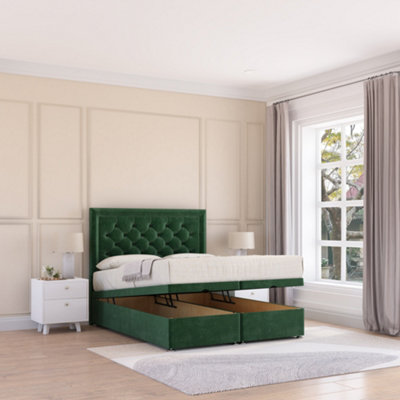 Sloomy Montana End Lift Ottoman Bed 3Ft With Sprung Memory MattressEmerald Plush & Headboard- Single from B&Q