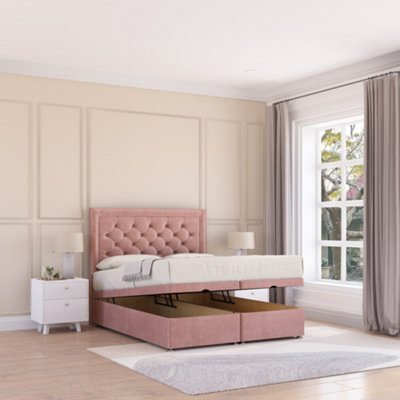Sloomy Montana End Lift Ottoman Bed 4Ft With Sprung Memory MattressPink Plush & Headboard- Small Double from B&Q