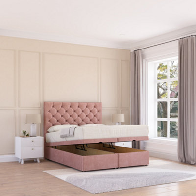 Sloomy Mayfair End Lift Ottoman Bed 4Ft With Sprung Memory MattressPink Plush & Headboard- Small Double from B&Q