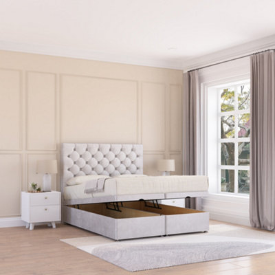 Sloomy Mayfair End Lift Ottoman Bed 6Ft With Sprung Memory MattressSilver Plush & Headboard- Super King from B&Q